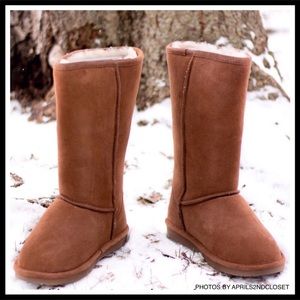 SUEDE SHEARLING LINED TAN BOOTS COZY WINTER OUTDOOR MID CALF BOOTIES A3C